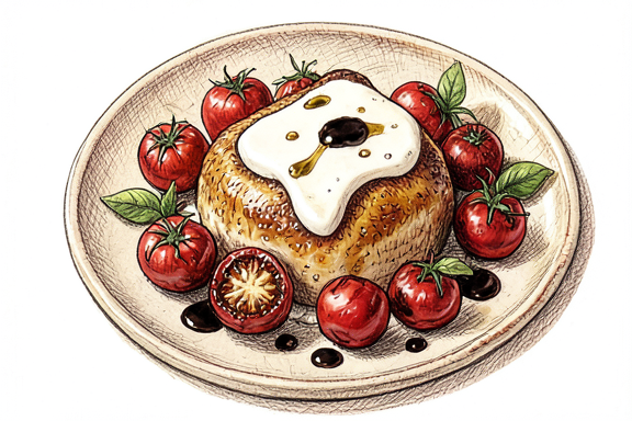Air-Fryer-Caprese-Hähnchen mit Balsamico-Glasur und gerösteten Kirschtomaten