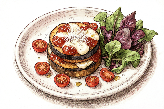Aubergine-Parmigiana aus der Heißluftfritteuse mit gemischtem Grün