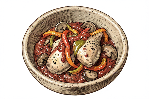 Air Fryer Pollo alla Cacciatora mit Paprika und Pilzen