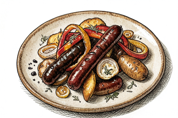 Air-Fryer-Salsiccia e Peperoni mit Ofenkartoffeln