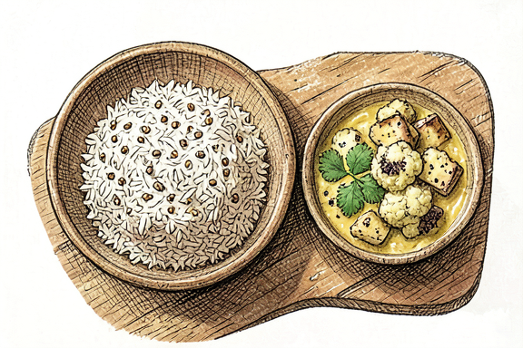 Aloo Gobi mit Dal und Reis