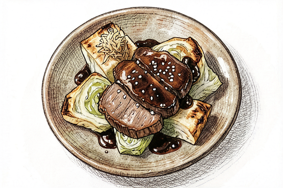 Buta Shogayaki mit frittierter Kohl aus der Heißluftfritteuse