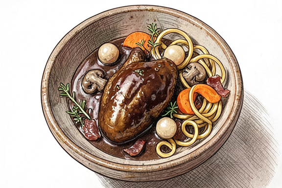 Coq au Vin mit Eiernudeln