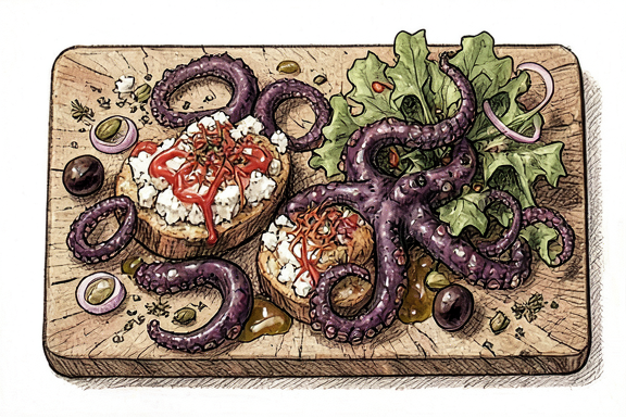 Kretischer Dakos mit Oktopus