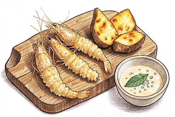 Ebi Tempura mit Süßkartoffelspalten aus der Heißluftfritteuse