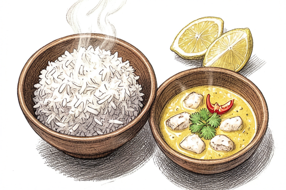Goan Fischcurry mit gedämpftem Reis