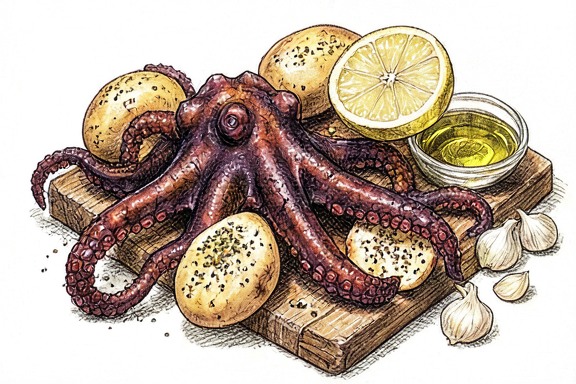 Gegrillter Oktopus mit Heißluftfritteusen-Zitronenkartoffeln