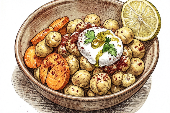 Marokkanische Gewürz-Kichererbsen-Bowls mit Heißluftfritteusen-Karotten