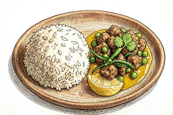 Mutton Keema Matar mit Reis