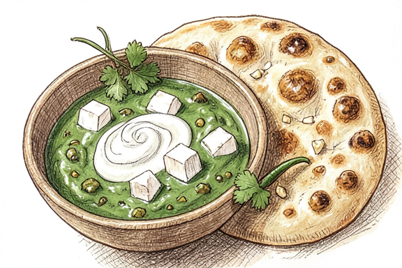 Palak Paneer mit Knoblauch-Naan