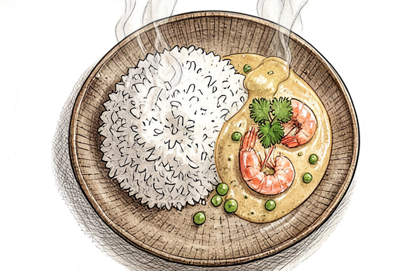 Prawn Malai Curry mit Reis