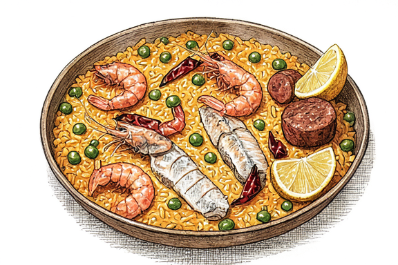 Spanische Paella mit Meeresfrüchten