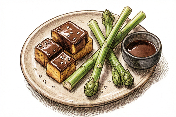 Tofu-Teriyaki mit frittierter Brokkolini aus der Heißluftfritteuse