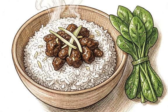 Tori Soboro Don mit sautiertem Spinat