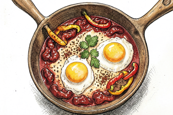 Tunesisches Eier-Shakshuka mit frittierter Paprika aus der Heißluftfritteuse